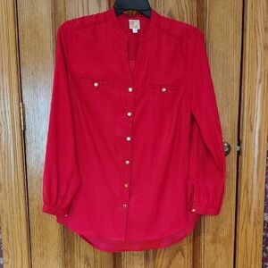 Woman's Elegant JM Collection Red Blouse w/Gold Buttons 12